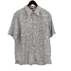 Toes to the Nose Hawaiian shirt grey white mens size large linen blend